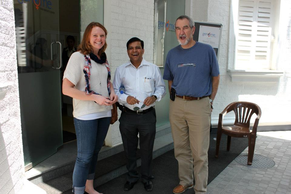 Dr. Patrick Quinn, Dr. Kiri Beilby and Dr. Dilip Patil in front of GENOME
